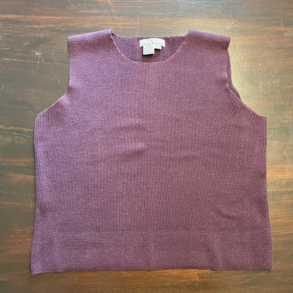 AKA Eddie Bauer Purple Cotton Blend Knit Sleeveless Sweater Vest Womens Large